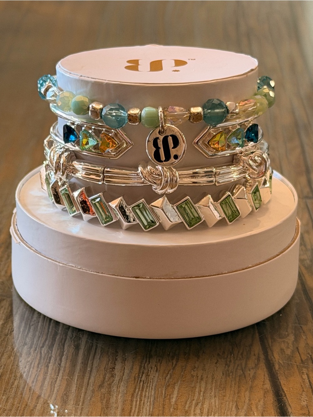 Bomb Party Bracelets! Mint & Aqua Crystal Multi-Row Bracelet Set on Silver
